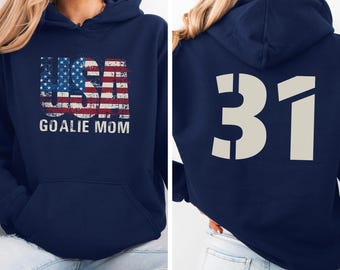 USA Hockey Hoodie, Custom Name and Number, Personalized Goalie Mom  American Flag Sweatshirt