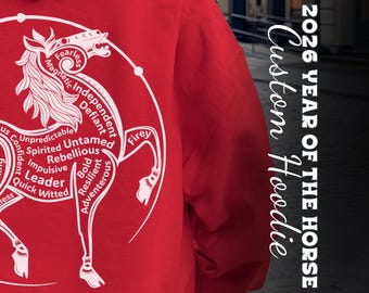 Chinese New Year Custom Text Sweatshirt Pullover, 2026 Year of the Horse, Fire Horse Zodiac Shirt, Astrology Sweatshirt, Horse Sweatshirt