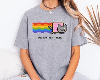 Nyan Cat Adult TShirt | Pixel Rainbow Cat Tee for Gamers | Funny Pop Tart Cat Shirt | Gildan Softstyle Unisex Tee | Vaporwave Gift