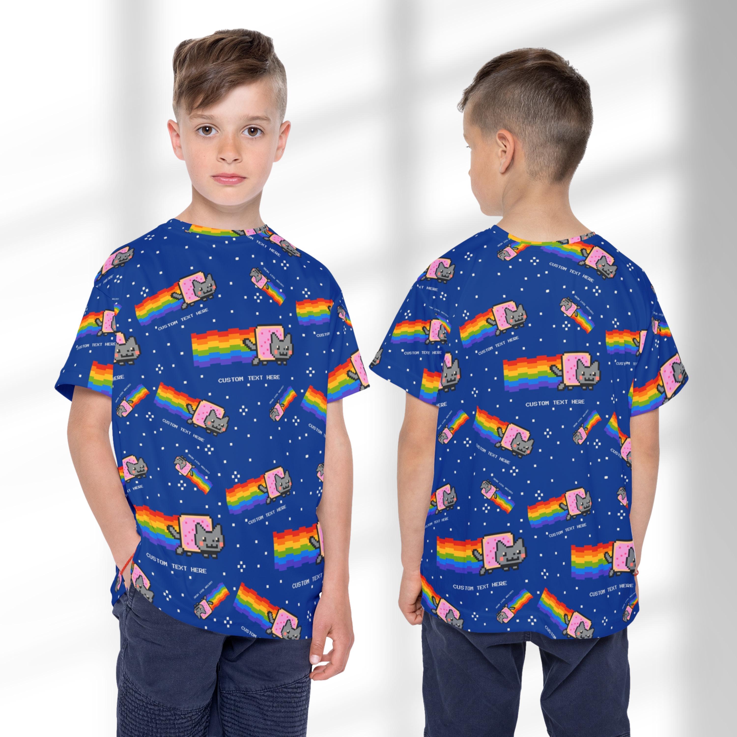 Custom Nyan Cat Kids Shirt Vaporware Scenecore Top Moisture-Wicking Pixel Rainbow Cat Tee Gamer Girl Boy Gift