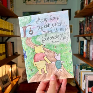 Winnie the Pooh Greeting Card/Print- Unique Gift, Wall Art, Watercolor, Handmade, Children, Stationary, Bookish, Literary, Childhood, Cute