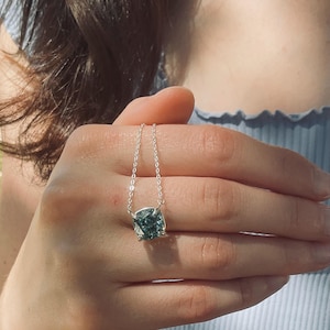 Marie Brilliant Blue Green Moissanite Center Pendant Silver Necklace