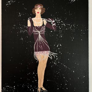 Peggy - Flapper woman 1920s burgundy acrylic painting