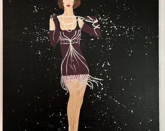 Peggy - Mujer flapper, pintura acrílica burdeos de los años 20