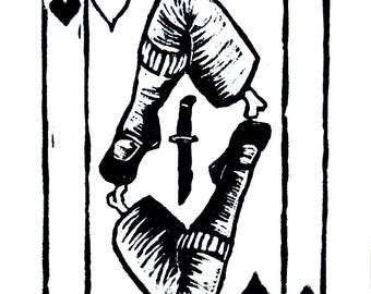 King of Hearts: Linoleum Block Print
