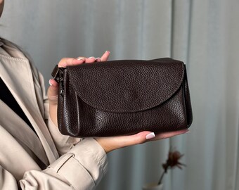Leather Flap Crossbody Bag-Structured Handbag for Women,Small Genuine Leather Shoulder Purse