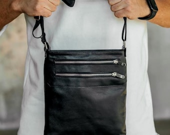 Mens Leather Sling Bag-Handmade Travel Crossbody for Him,Genuine Chest Shoulder Handbag