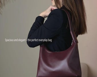 Burgundy Leather Hobo Bag-Slouchy Shoulder Purse for Women-Handmade Wine Red Handbag