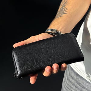 Carteira longa de couro preto e bolsa-embreagem de couro feita à mão, carteira personalizada para homens, mulheres, presente de namorado e namorada, porta-cartão de visita