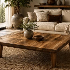 Handcrafted Square Walnut Coffee Table, Japandi Rustic Style