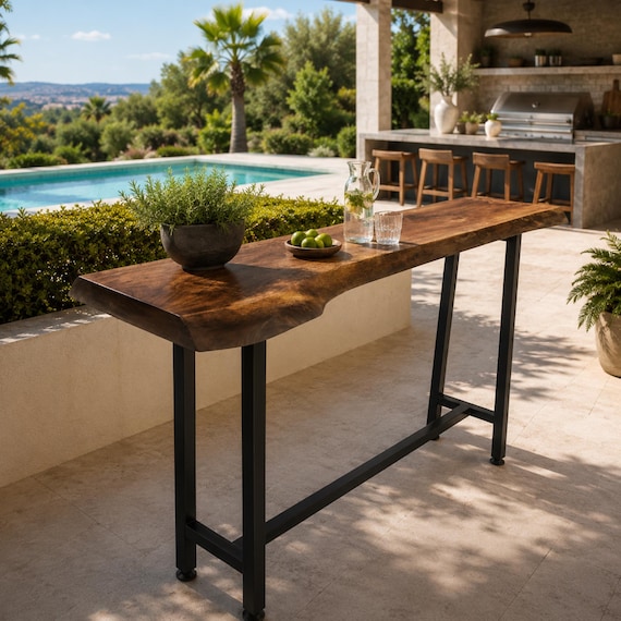 Live Edge Walnut Bar Table | Solid Wood Counter Height Table for Narrow Kitchens