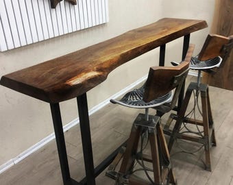 Live Edge Walnut Bar Table, Pub Counter Height Table