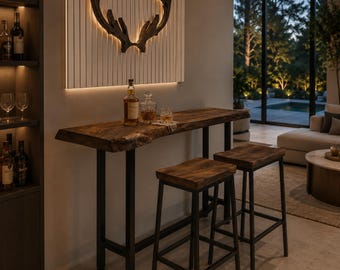 Live Edge Walnut Bar Table, Industrial Pub Height Console