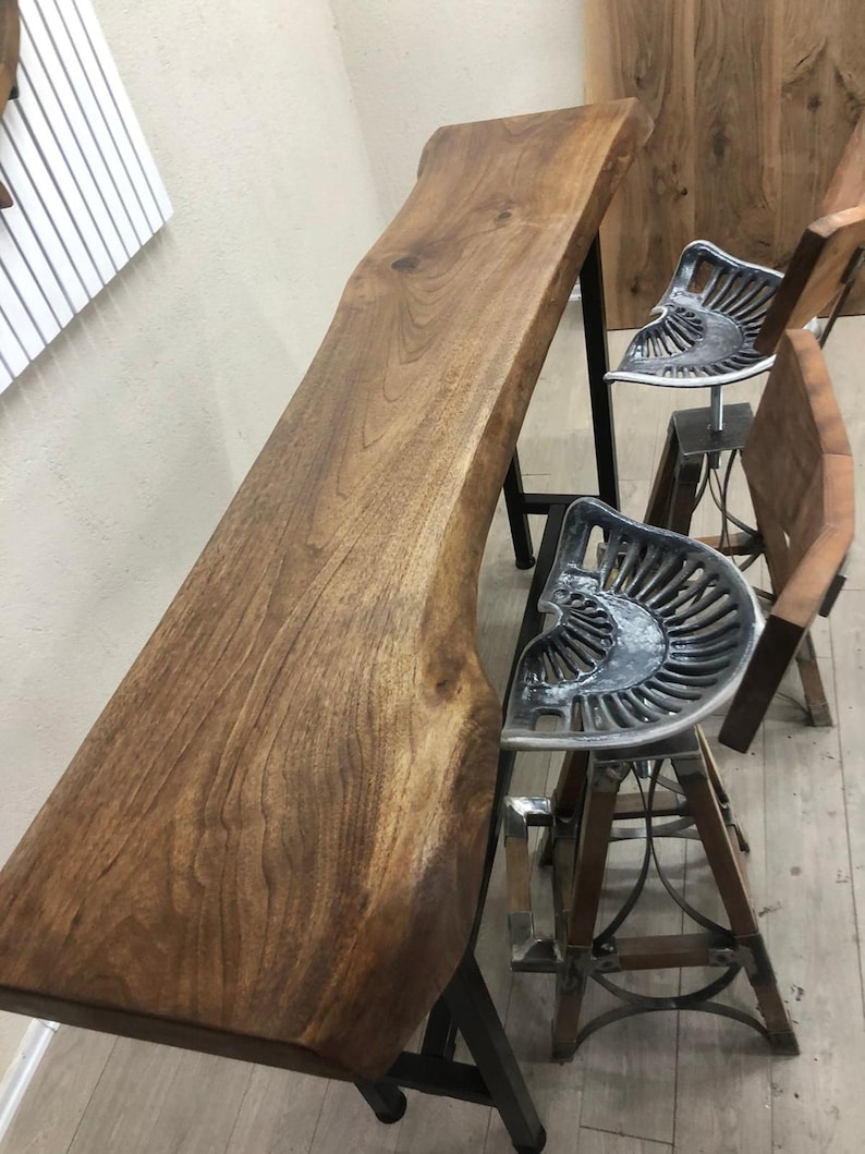 Live Edge Walnut Bar Table | Solid Wood Counter Height Table for Narrow Kitchens image 3