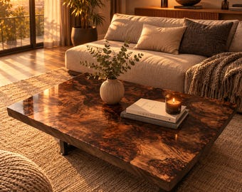Single Slab Walnut Epoxy Coffee Table with Solid Wood Legs