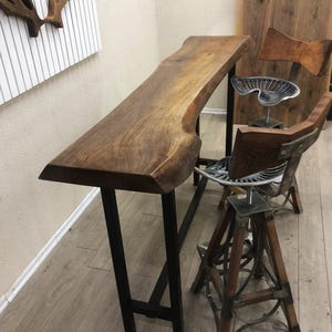 Live Edge Walnut Bar Table, Industrial Pub Height Console