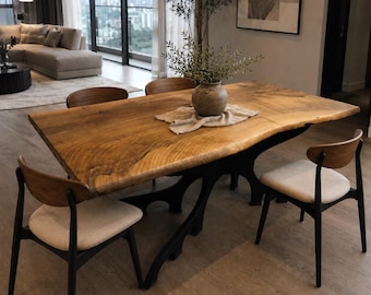 Live Edge Walnut Dining Table, Modern Single Slab Solid Wood