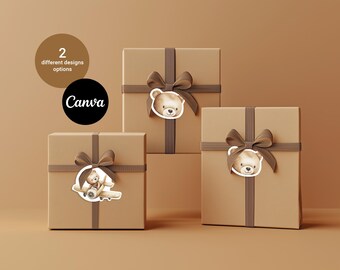 Gift tags | Cute bear card | Goodie bag thank you | Digital download | Thank you card template | Two template options