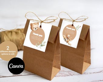 Thank you card | Birthday thank you card | Cute bear card | Digital download | Thank you card template | Two template options