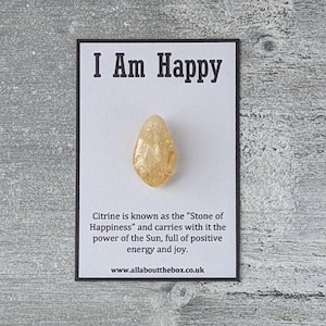 Bevestigingskaartkristallen - I Am Happy - Kristallen voor geluk - Trommelstenen voor positieve energie - Helende kristallen - Positiviteit - Vreugde