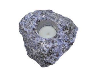Natural Raw Blue Sodalite Tealight Holder - Crystal Candle
