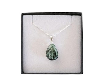 Rare Seraphinite 925 Sterling Silver Necklace - Stone of Angels