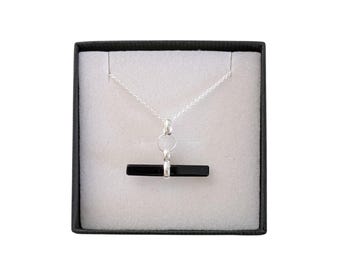 Black Onyx T-Bar 925 Sterling Silver Necklace - Stone of Willpower