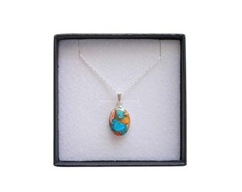 Spiny Oyster Turquoise 925 Sterling Silver Necklace - Emotional Balance & Spiritual Connection Crystal