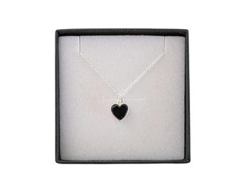Black Onyx Heart 925 Sterling Silver Necklace - Stone of Willpower