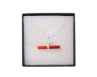 Carnelian T-Bar 925 Sterling Silver Necklace - Courage & Creativity Crystal