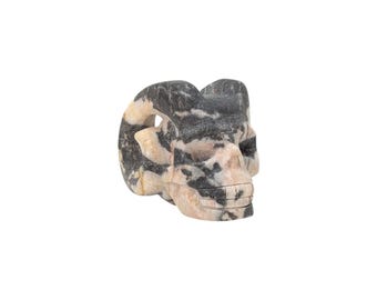 Pink Zebra Jasper Handcarved Curly Horned Skull