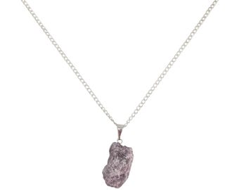 Raw Natural Lepidolite Crystal Necklace in Gift Box
