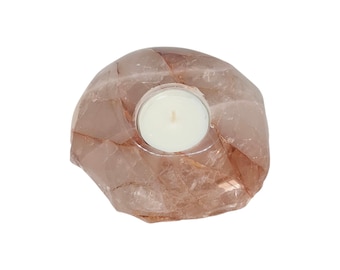 Red Hematoid Quartz Crystal Tealight Holder - New Beginnings Candle