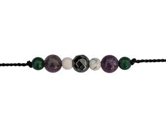 Kristallen armband menopauze - amethist, howliet, groene aventurijn en hematiet - kristallen voor de menopauze - empowerment van vrouwen