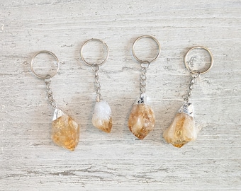 Raw Citrine Crystal Keyring | Keychain & Positive Energy Bag Charm