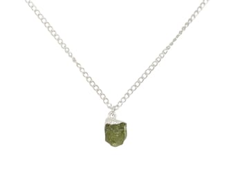 Mini Raw Peridot Crystal Necklace - August Birthstone