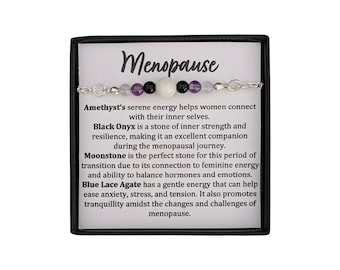 Menopauze armband met kristallen kralen in een geschenkverpakking - blauwe kanten agaat, amethist, zwarte onyx en maansteen - cadeaus voor haar - vrouwelijke empowerment
