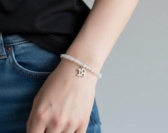 18th Birthday Rainbow Moonstone Crystal Beaded Charm Bracelet - 925 Sterling Silver