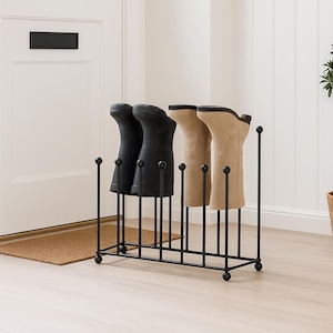 Handmade Welly Boot Rack | Black Metal Outdoor Shoe Stand | 4/6/8 Pair Family Boot Holder | Rustproof & Weatherproof | Made in UK