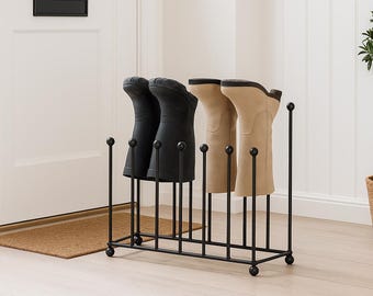 Handmade Welly Boot Rack | Black Metal Outdoor Shoe Stand | 4/6/8 Pair Family Boot Holder | Rustproof & Weatherproof | Made in UK