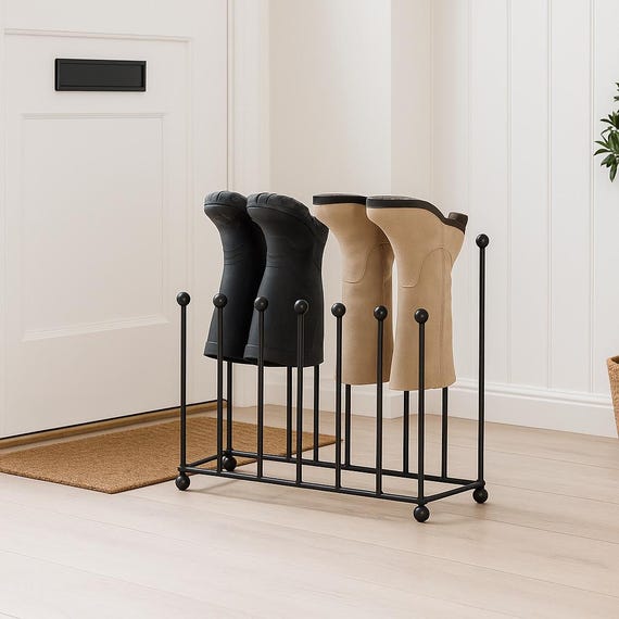 Handmade Welly Boot Rack | Black Metal Outdoor Shoe Stand | 4/6/8 Pair Family Boot Holder | Rustproof & Weatherproof | Made in UK