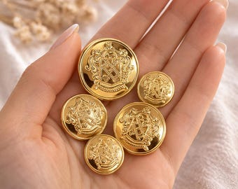 Gold Metal Blazer Buttons Set Luxury Button – Vintage Heraldic Crest Coat & Jacket Replacement Sewing Buttons