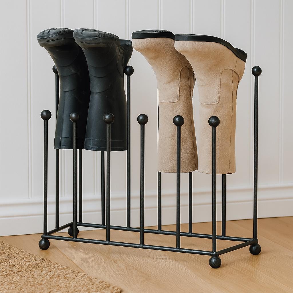 Handmade Welly Boot Rack | Black Metal Outdoor Shoe Stand | 4/6/8 Pair ...