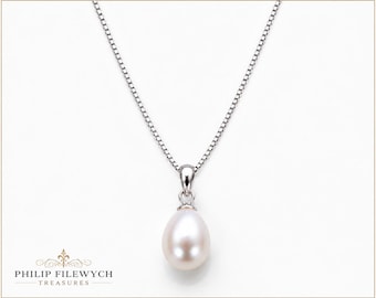 NC-10--Natural White Freshwater Pearl Pendant Necklace | 18" Silver Tone Chain | Elegant Bridal Wedding Jewelry Gift