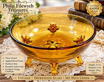 CVB-59--Vintage Amber Depression Glass Serving Bowl | Elegant Pressed Glass Bowl | Collectible Tableware | Farmhouse Decor | Art Deco Glass