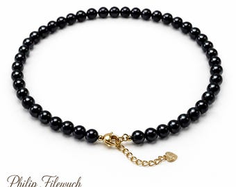 Pearl-23 | Natural Black Freshwater Pearl Choker Necklace | AA Grade 5-6mm Genuine Pearls | 34cm | Elegant Gift for Her