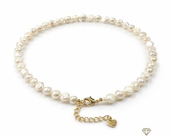 Pearl-27--AA Freshwater White Pearl Choker Necklace • Natural Baroque Pearls • CNAS Certified • High Luster Pearl Necklace • Women's Gift