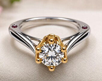 Ring-33-18K-N-M-6--18K Gold Moissanite Solitaire Ring, White Gemstone Ring, Fine Jewelry, Elegant Engagement Ring, Statement Fashion Ring