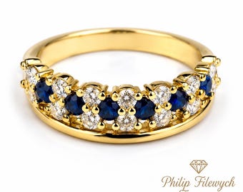 Ring-42--Elegant Blue Cubic Zirconia Gold Tone Ring | Size 7 | Fashion Jewelry Gift for Her