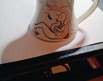 Coffee Cup - Hand Painted - Wht - H-4"